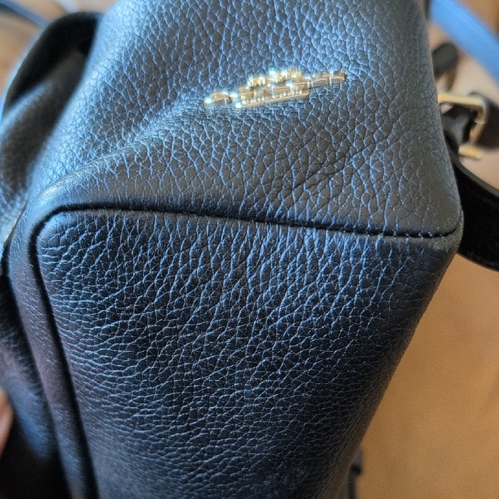 Coach Black Pebbled Leather Mini Turnlock Backpack with Gold Accents - Picture 10 of 16